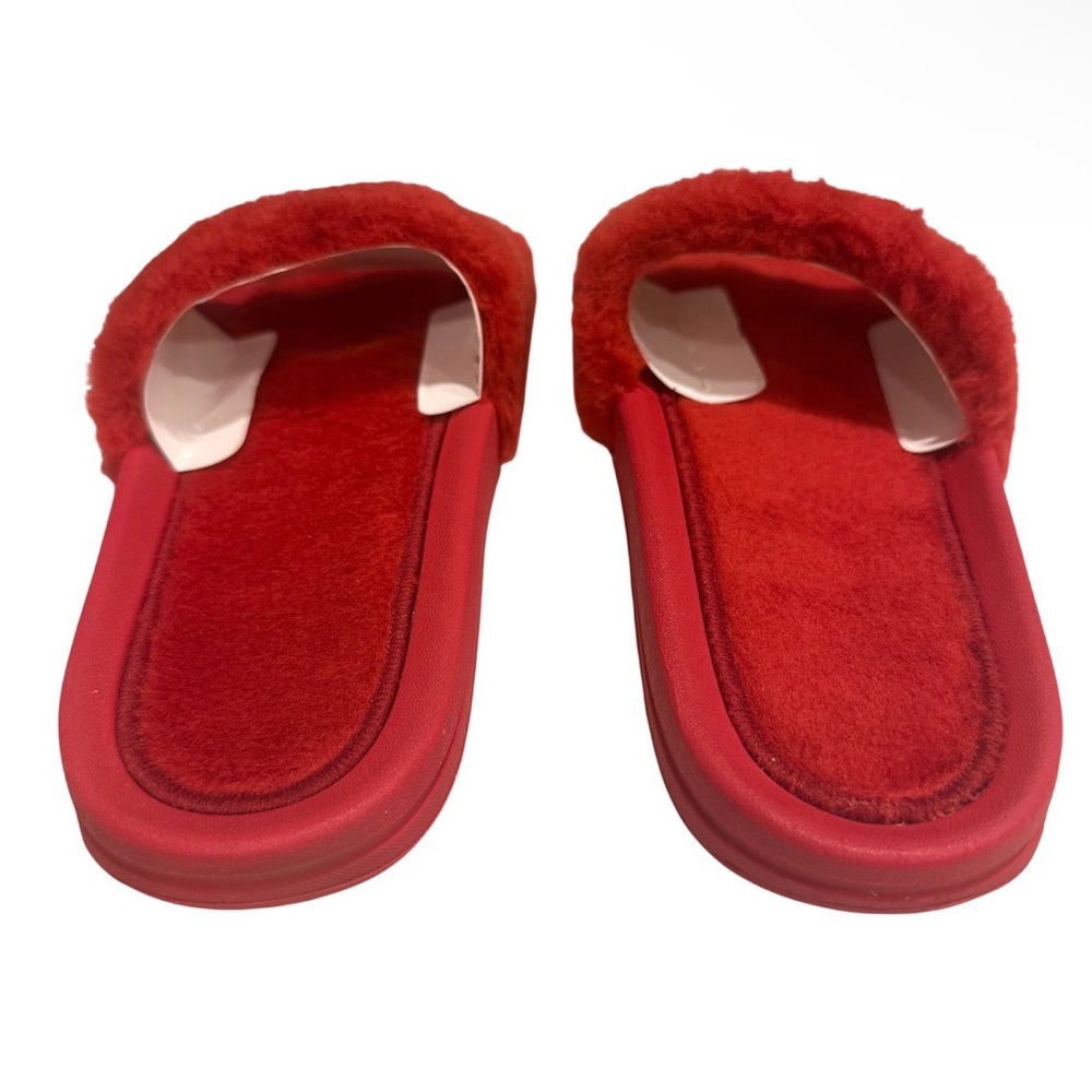 NEW APL Red Shearling Fur Silver Logo Slides Size 6 - Picture 8 of 11
